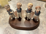 Vintage Barbershop Quartet Figurines Singing Boys Wood Base Choir Set Model