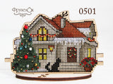 DIY Cross Stitch Kit Winter house on Wood Cross Stitch Craft Set for Decor Model