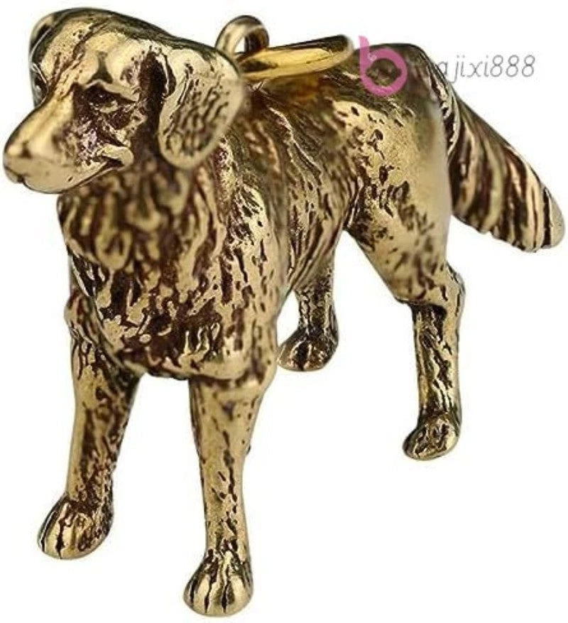 Solid Golden Retriever Statue Keychain Pendant Brass Retro Creative Pendant Model