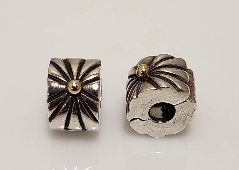 Set of 2 Pandora Sterling Silver  14k Gold Sunburst Clip Charms 790216 STOCK Charms