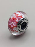 Pandora ALE S925 Pink Floral Murano Glass Charm Charms