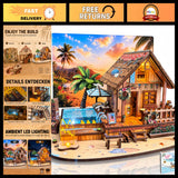DIY Miniature House Kit - Hawaiian Beach House Model with LED Lights for Adults Model