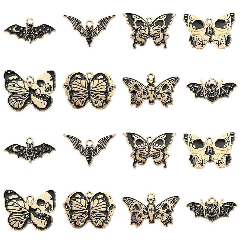 40pcs Gothic Themed Enamel Charms Metal Butterfly Bat Charms for Jewelry Making Charms