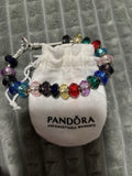 Silver Snake Chain Charm Bracelet Lobster w/ Glass Beads Charms