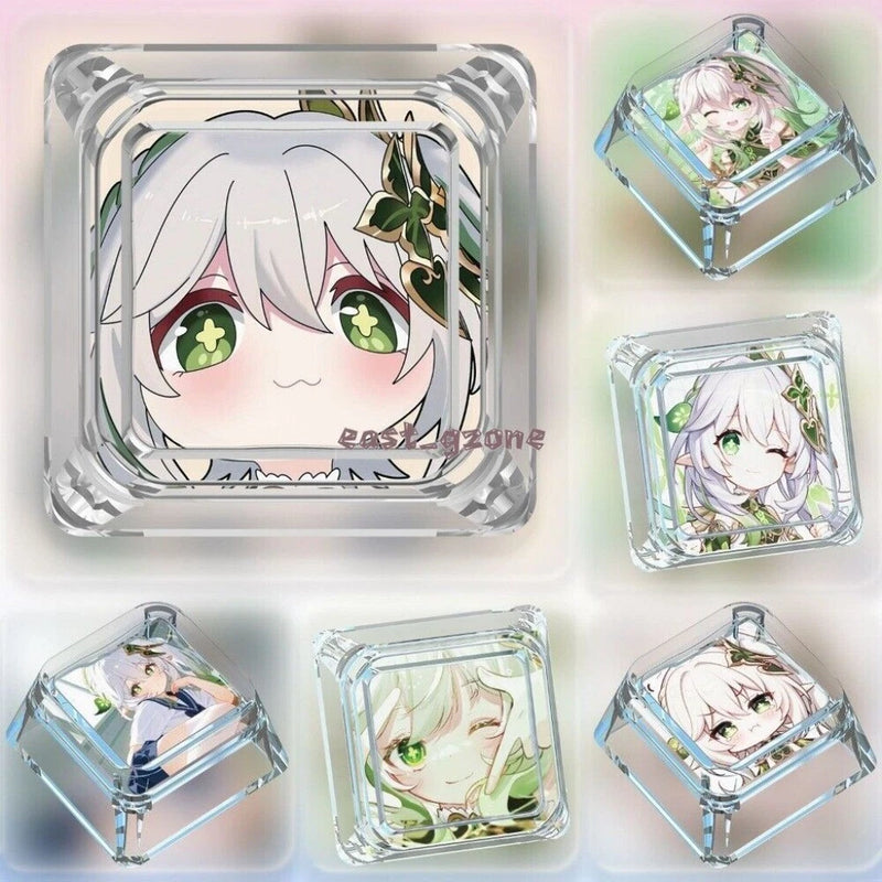 Anime Genshin Impact Nahida Transparent Cute Clear Cross Keycaps for MX Keyboard Model
