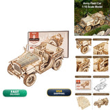 ROKR MC701 3D Wooden Mechanical Car Model Kit 1:18 Scale Army Field Car Model