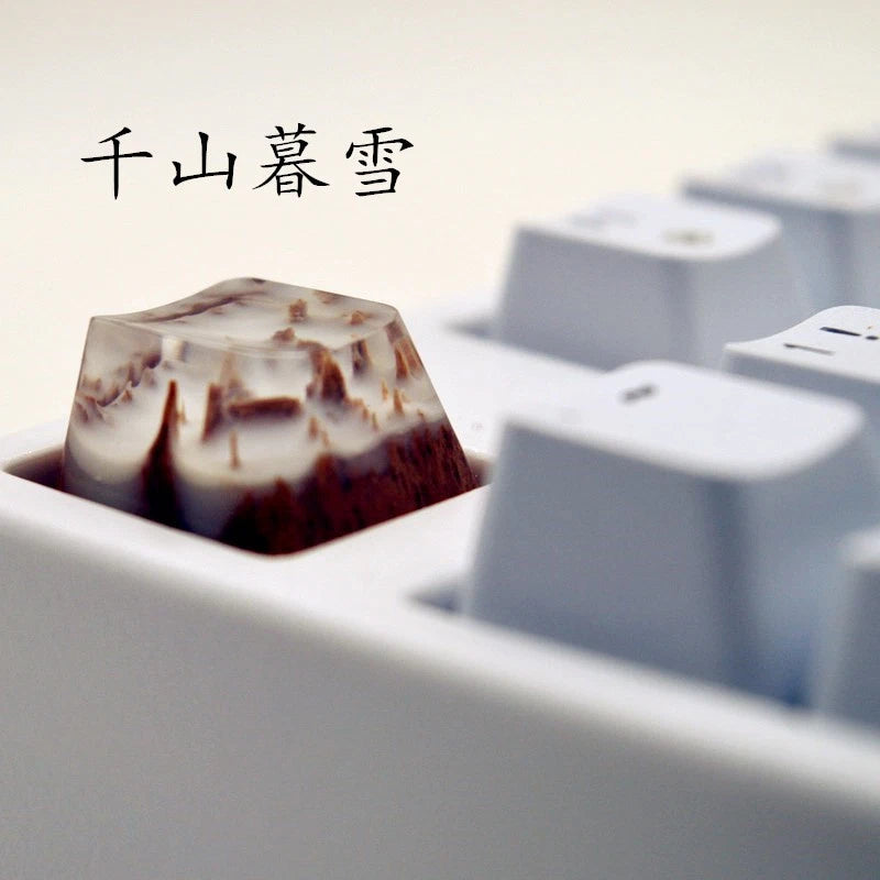 Snow Mountain Landscape Keycaps Resin Wood Handmade Switch OEM R4 Key Cap For MX Model