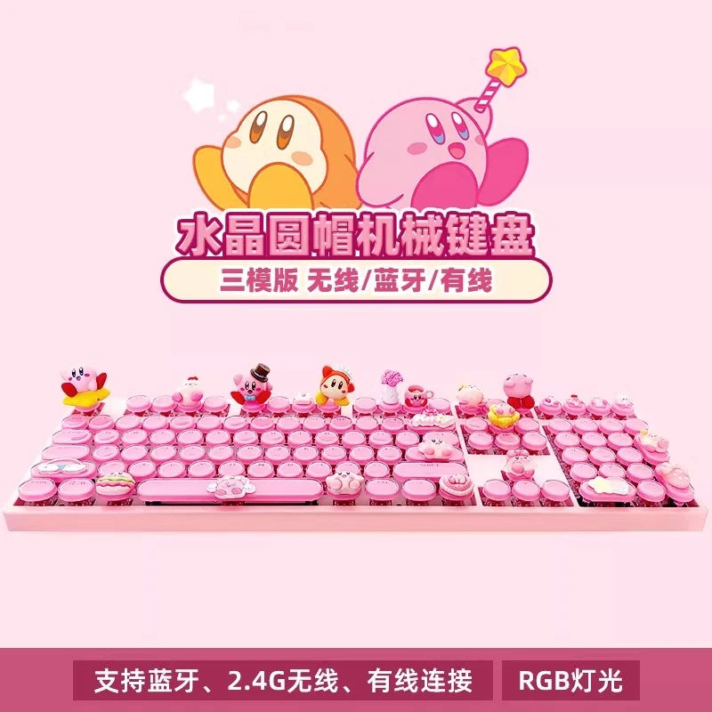 Game Kirby Bluetooth Mechanical Keyboard Round Keycaps 108 keys RGB Light New Model