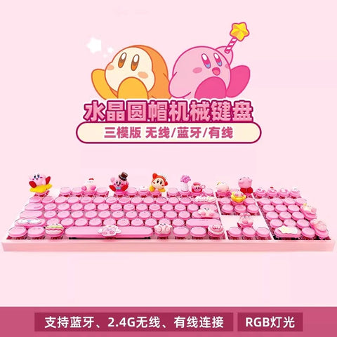 Game Kirby Bluetooth Mechanical Keyboard Round Keycaps 108 keys RGB Light New Model