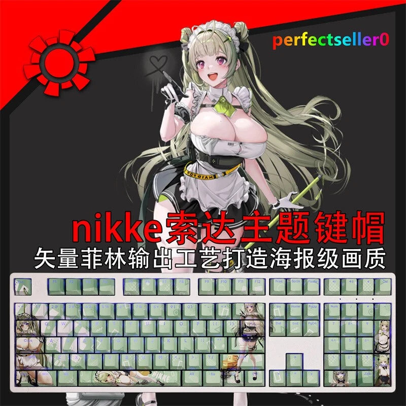 Nikke Soda Keycap Button Pbt Cherry Mx 108 Keys Sublimation Cyan For Keyboards Model
