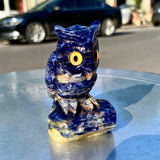 150G Blue Lace Agate Hand Carved Owl Crystal Healing Stone Figurine Decor Model