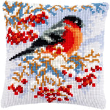 Vervaco stamped cross stitch kit cushion "Dompfaff im Winter", 40x40cm, DIY Model