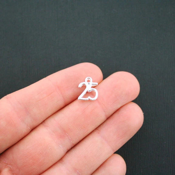 BULK 20 Number 25 Charms Silver Plated Number Charm - SC4911 Charms