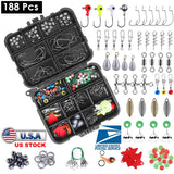 188Pcs Fishing Accessories Kit w/ Tackle Box Pliers Jig Hooks Swivels Snap Set Model