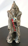 Vintage 1980s Cast Pewter 4" Wizard Figurine with Crystal Orb & Red Rhinestones Model