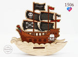DIY Cross Stitch Kit on Wood "Pirate Ship" Model