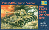 Unimodel 326 - 1/72 Soviet tank T-34/76 (1943) Scale Plastic Model WW II UM 326 Model