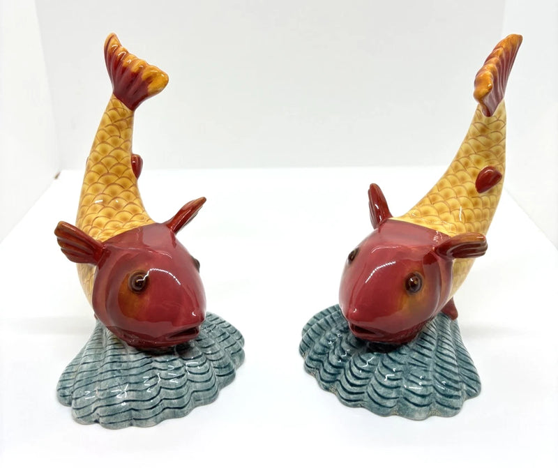 Pair of Vintage Ceramic Asian Koi Fish Figurines by Department 56 - 6"H Model