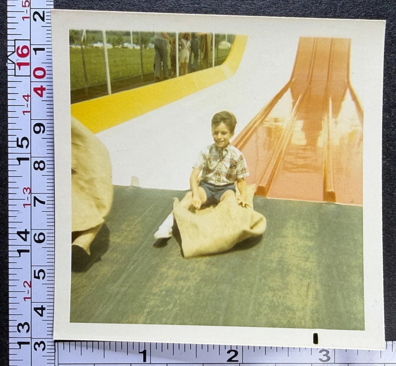 Amusement Park Ride Burlap Sack Sliding Board Color Photo Snapshot Model