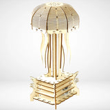 3D Wooden Music Box Puzzle Mechanical Rotating Jellyfish Model Home Ornament Kit Model