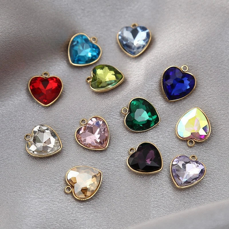 10pcs Stainless Steel 13x15mm Crystals Heart Charm Pendants Charms