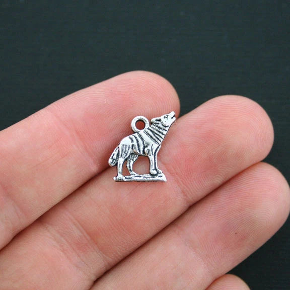 BULK 50 Wolf Charms Antique Silver Tone Howling Wolf - SC4179 Charms