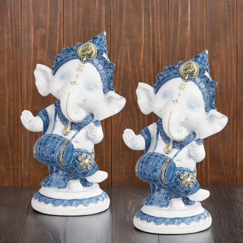 2-PC Gift Set 5.5"H Ganesh Playing Drum Figurine Ornament Home Decor Unique Gift Model