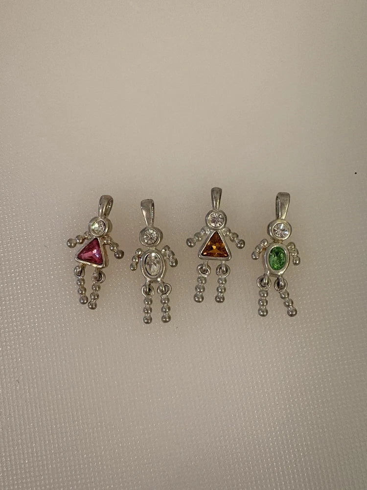 Vintage Silver Birthstone People Charms Set of 4 for Jewelry Making Charms