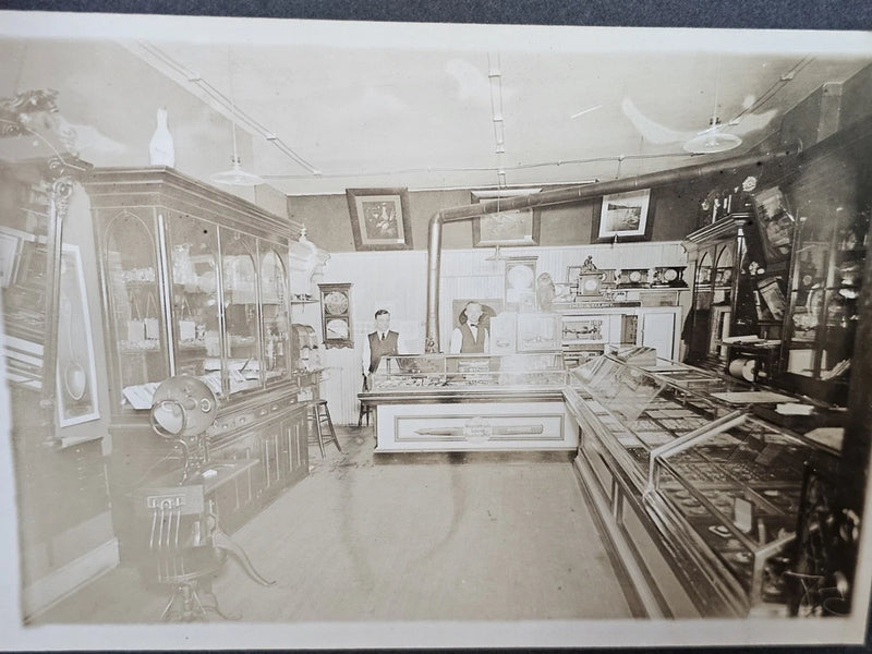 1913 Fred A Elliott Jeweler Optometrist Sidney NY Hotel Block Waterman Photo Model