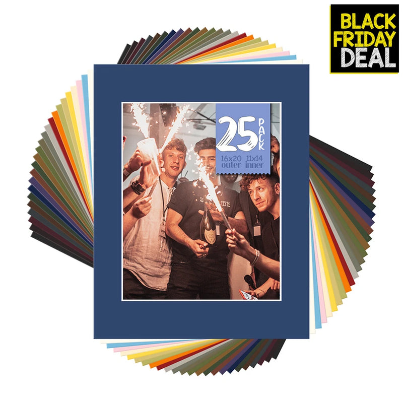 25 Pack 16x20 Mixed Colors Picture Mat Boards Fits 11x14 Acid-Free Pre-Cut Photo Model