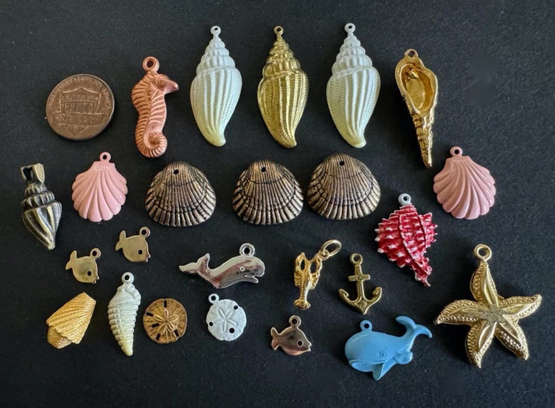 Vintage Mixed Metal Nautical Sea Shell Marine Life Charms Lot 24 Charms