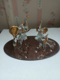 Elephants 3 Trunks Up Figurine Display on Mirror  Glass Gold Tone Model