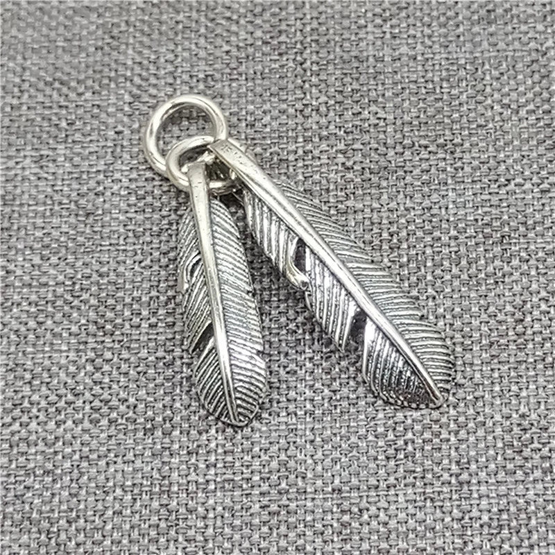 925 Sterling Silver Double Feather Charm Pendant Charms