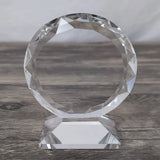 Premier Round Facet Optical Crystal Award Trophy On Pedestal Stunning Piece 5" Model