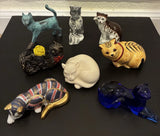 Vtg Lot of (8) Franklin Mint Curio Cabinet Cats Collection 1980s READ Model