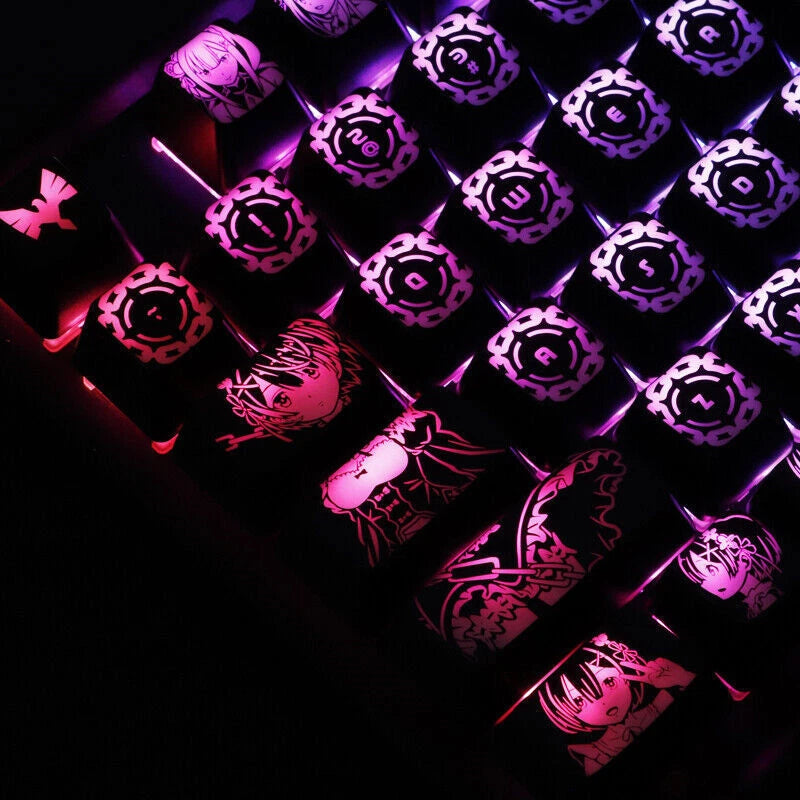Rem Ram Backlit 104 Keycaps OEM Anime Coating Key Cap For Cherry MX Keyboard New Model