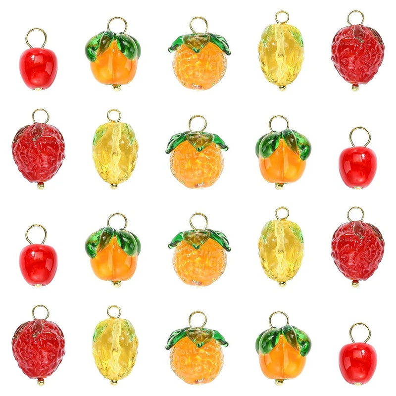 20pcs Fruit Theme Handmade Lampwork Pendants Glass Charms for DIY Charms