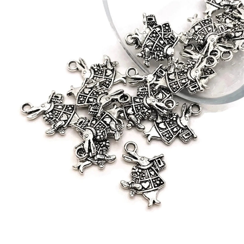 4, 20 or 50 Pieces: Silver White Rabbit Alice in Wonderland Charms - US Seller Charms
