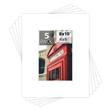 5 Pack 8x10 White Picture Mat Boards White Core Acid-Free Bevel Cut Picture Model