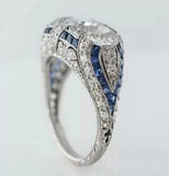 Art Deco Style Lab Created Diamond Three Stone 14k White Gold FN Wedding Ring Charms