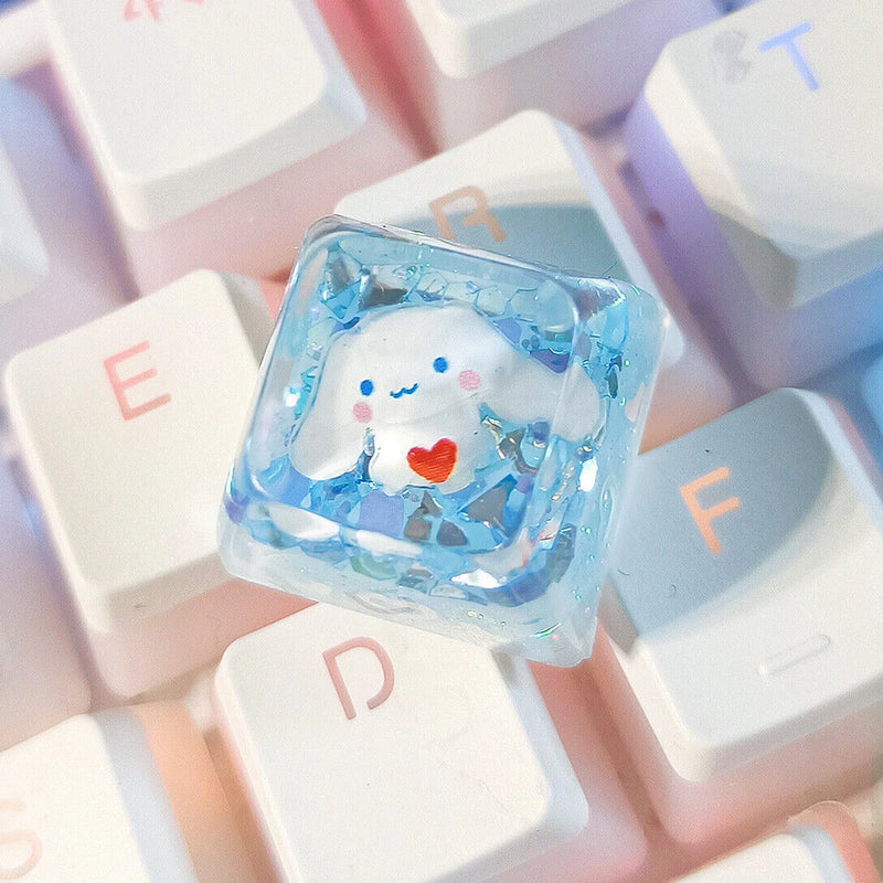 My Melody Purin Cinnamoroll Keycaps Kuromi Bling Transparent Light DIY Key Cap Model