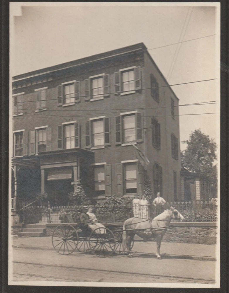 Vintage Circa 1900s Photo Horse & Carriage in Front of a Boarding House Model