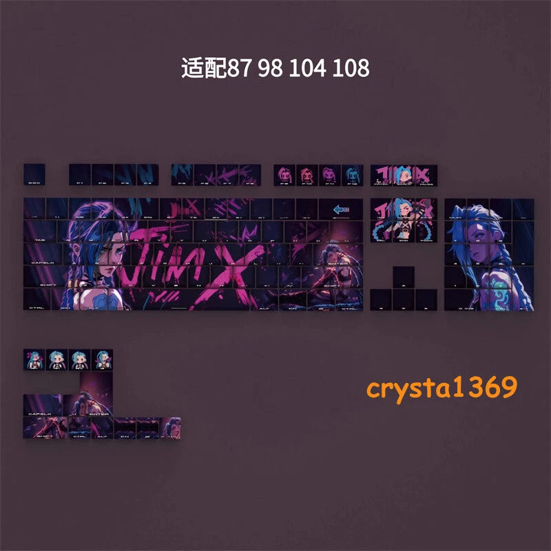 League of Legends Jinx PBT Side Engraved Keycaps for Cherry MX 60 87 98 104 108 Model