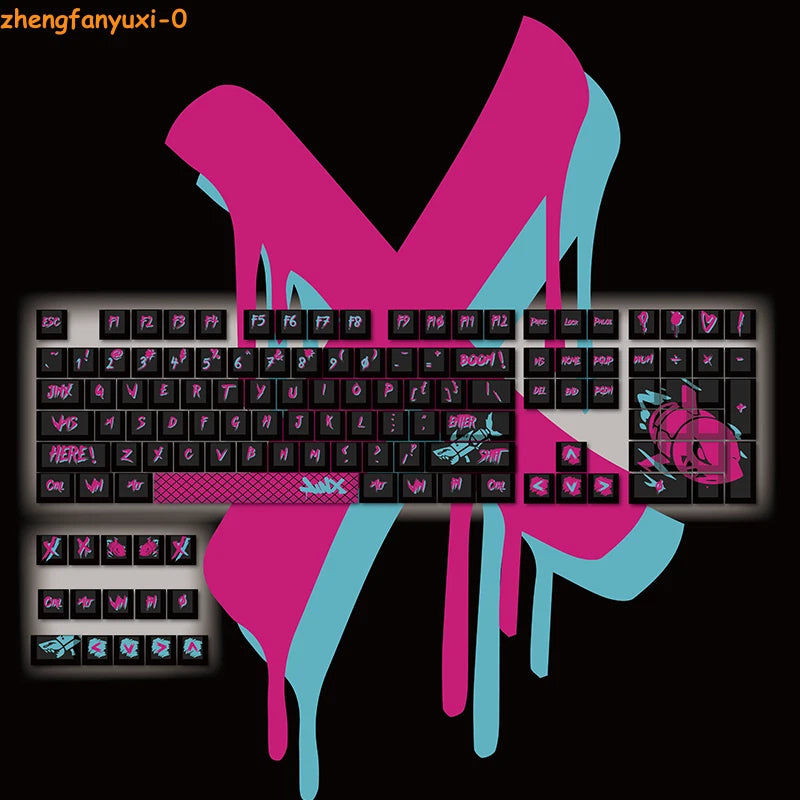 League of Legends Jinx 108 Keys PBT Keycaps for Cherry MX Mechanical Keyboard Model