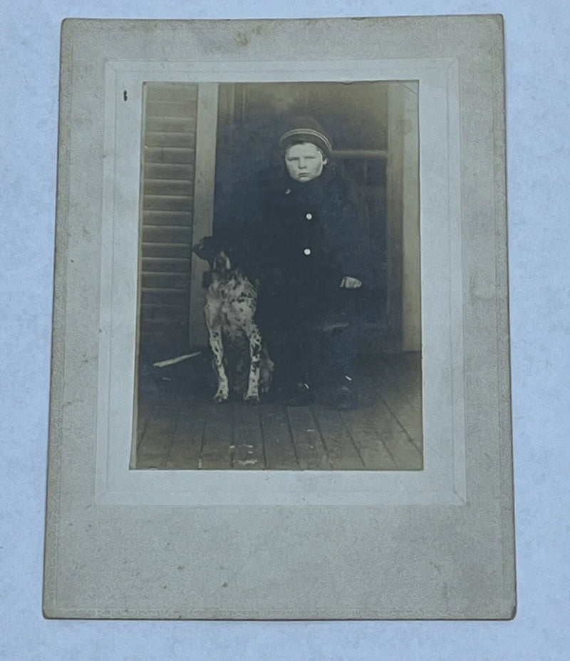 PHOTO ON BOARD Boy and His Dog Antique Cabinet Card Model