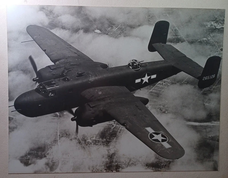 WWII Era B-25 In Flight 10 1/2" x 13 1/2" Photo Mounted on Board RRGS2 Model