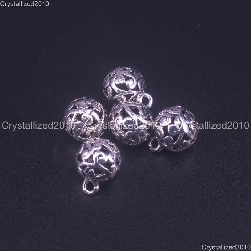 Tibetan Silver Carved Patterned Hollow Pendant Round Spacer Charm Beads 8mm 10mm Charms