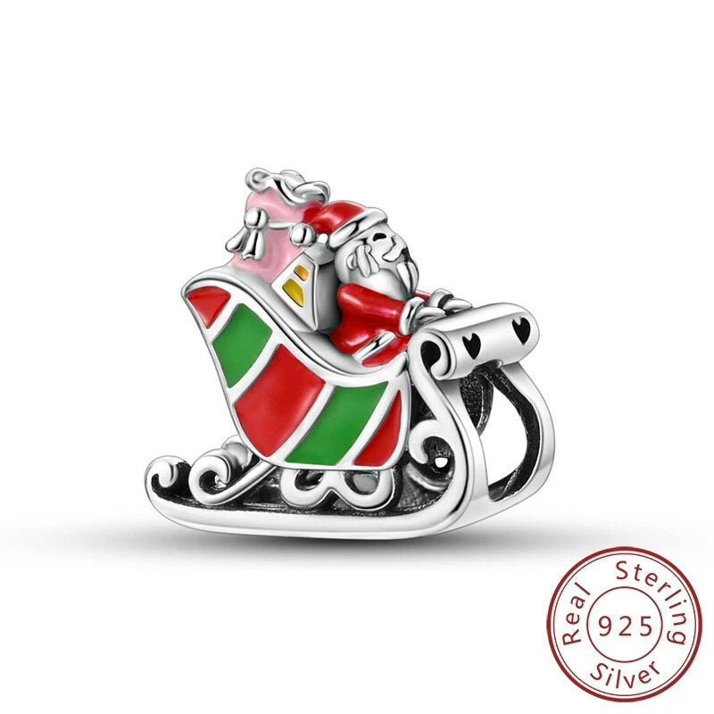 MULA Solid 925 Sterling Silver DIY Charm Santas Snow Rush For Women Bracelet Charms