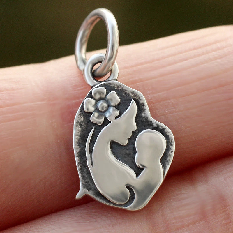 Mother With Baby Pendant Charm In 925 Sterling Silver First New Mom For Necklace Charms