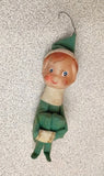 1960's Elf Knee Hugger Pixie Ornament Green Shelf Sitter Vintage Japan Christmas Model